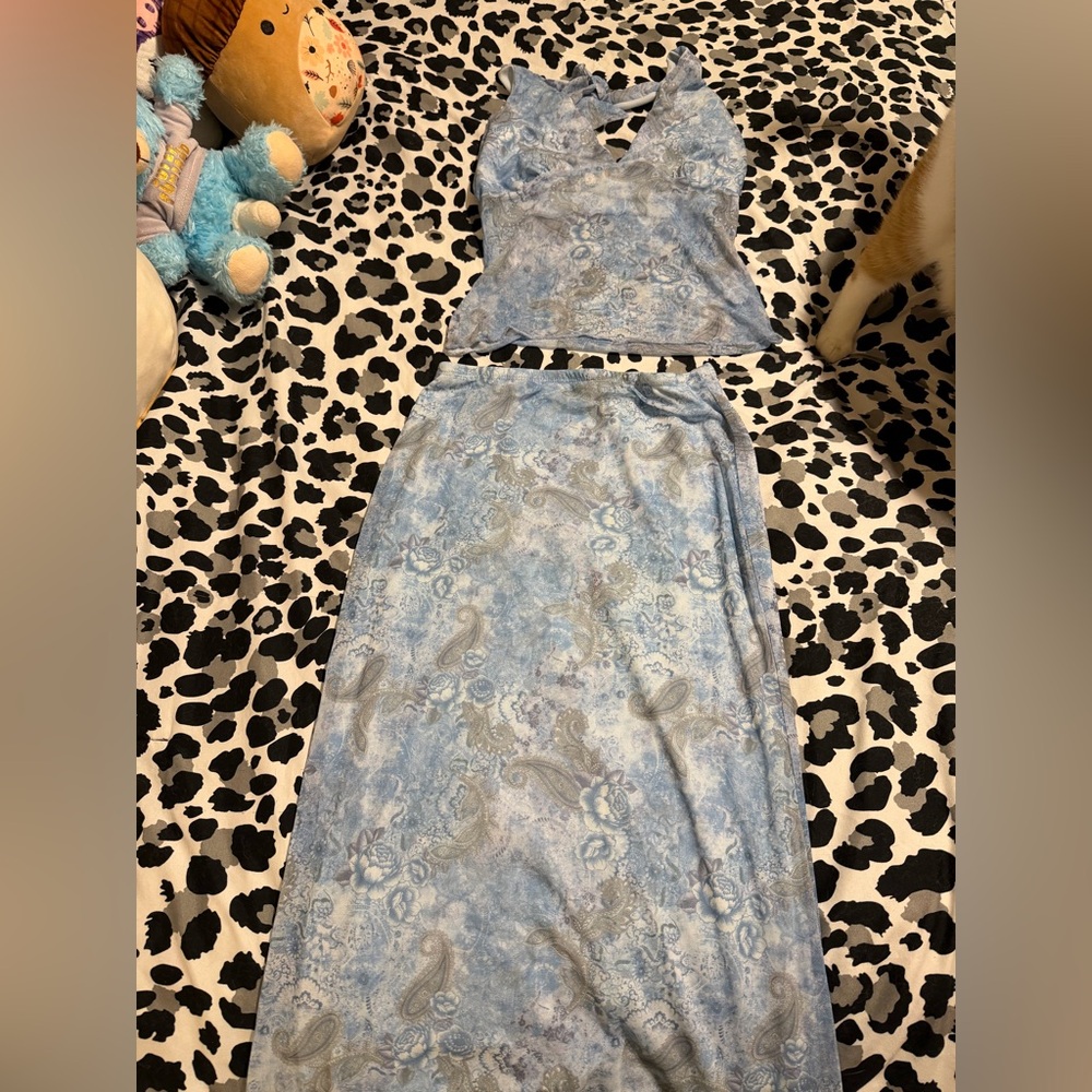 See You Monday Blue Paisley Maxi Skirt and Crop Top Set